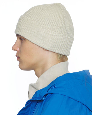 model-wearing-undercontrol-milk-color-beanie-hat-photo