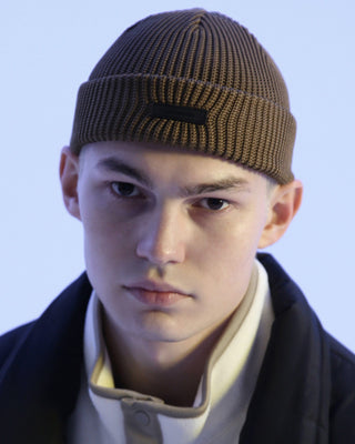 Close-up of a trawler beanie in gray