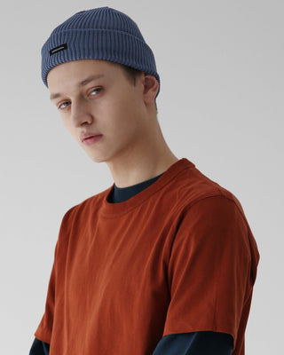 Model wearing the Short Fisherman Trawler Beanie