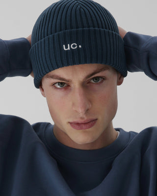 Close-up of a knitted classic beanie