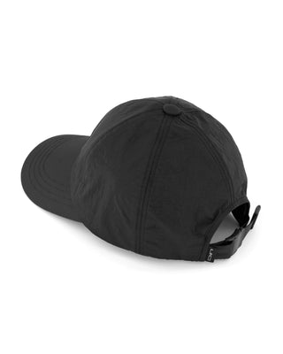 Durable nylon cap suitable for various weather conditions.